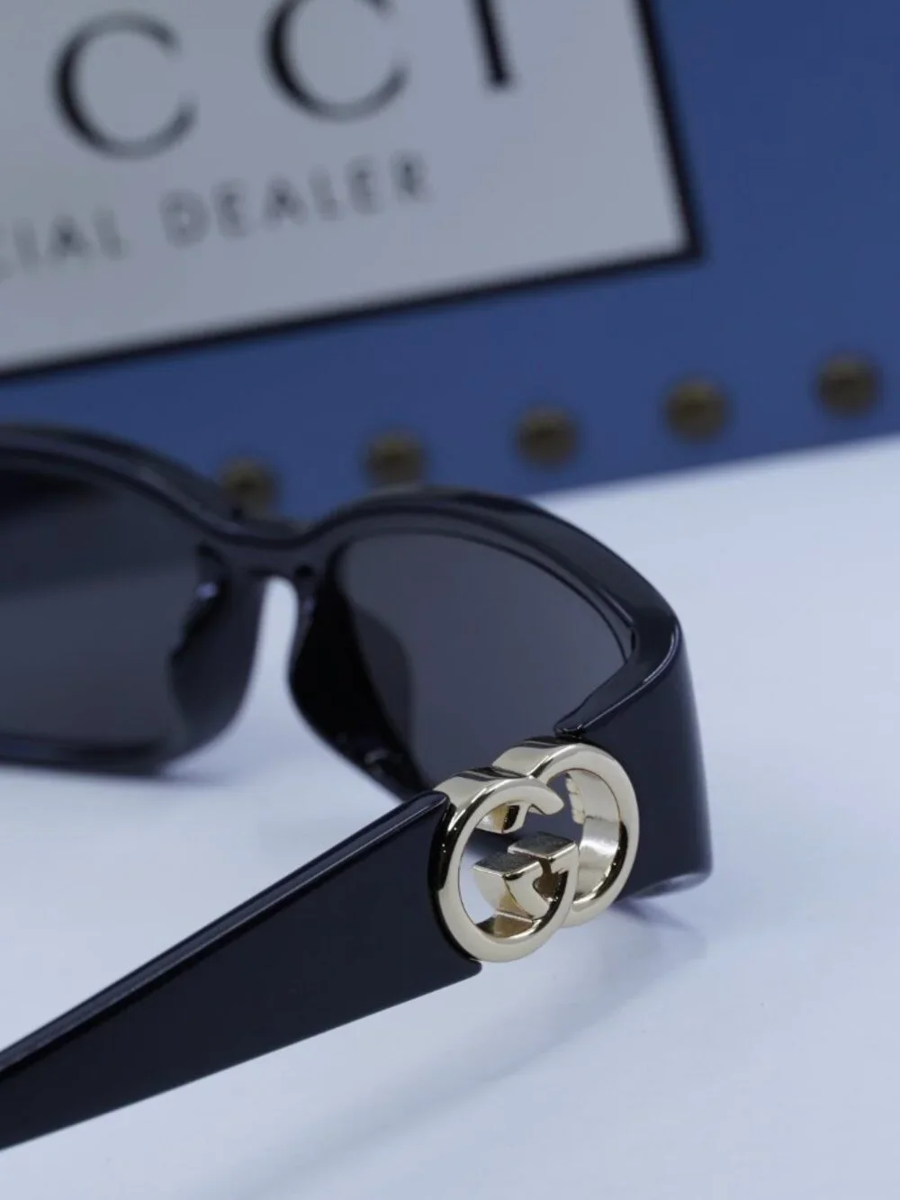 Gucci GG1661S 001 Rectangle Sunglasses - Shiny Black / Grey